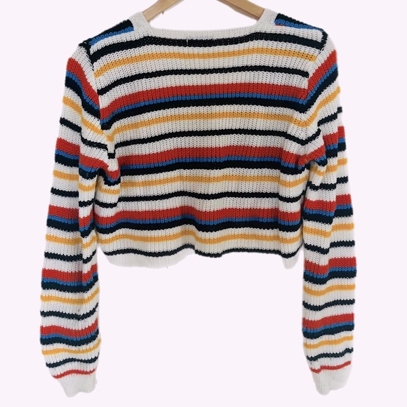 Nasty Gal I'll be Just Line Striped Cropped Cardigan Sweater Size Small - Picture 5 of 6